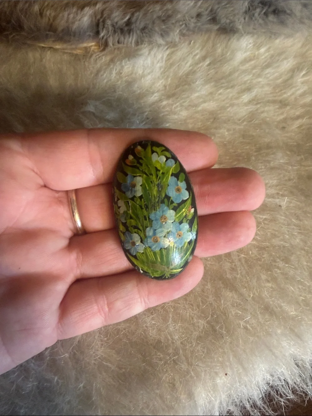 Alaskan Hand-Painted Floral Brooch in Blue and Green (6004)